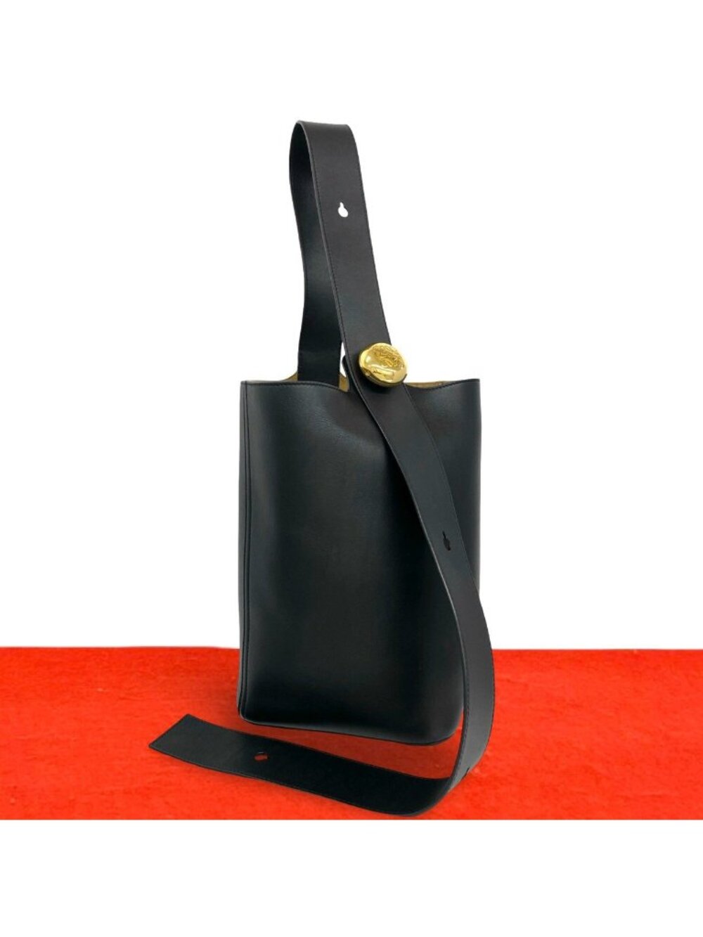Loewe Peple Bucket Anagram Logo Leather Shoulder Bag Tote Black